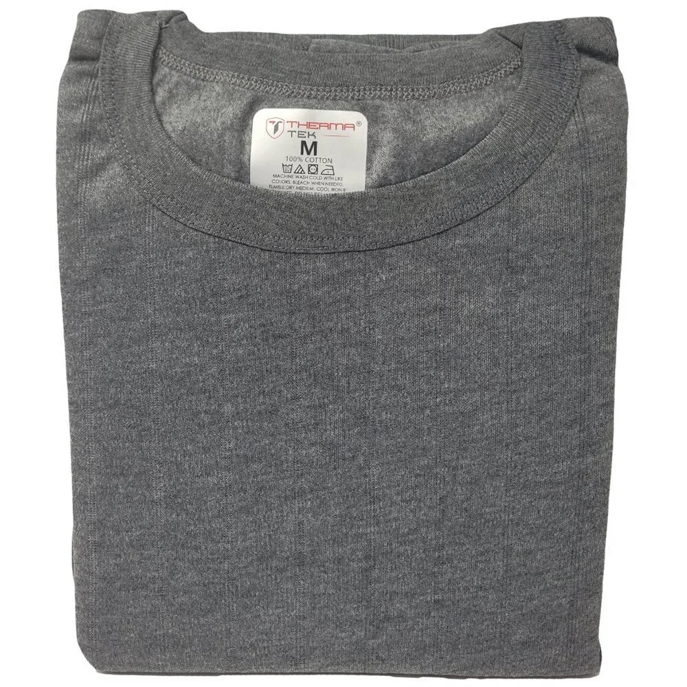 Men Thermal Long Johns Warm Underwear Set, 100% Cotton Fleece, Dark Grey